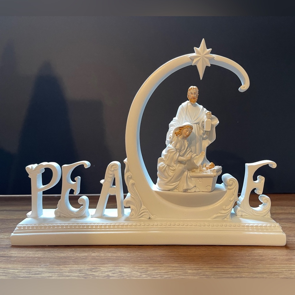 GANZ White and Gold light up Peace Nativity Decor